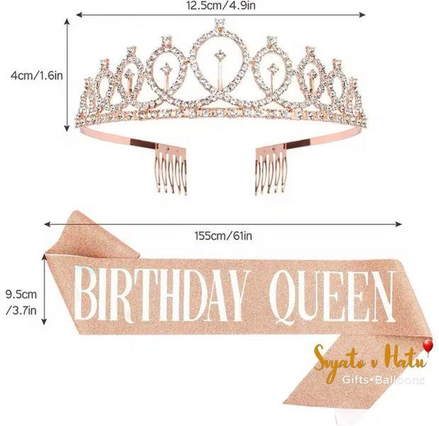 Набор Корона + Лента Birthday Queen на день рождения розовое золото 29015337 фото