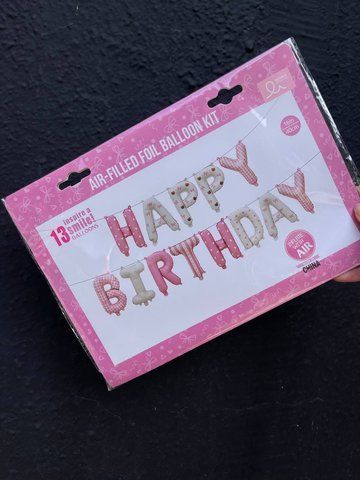 Надпись фольгированный Happy Birthday микс розовый + белый с бантиками 38см 35343434356356 фото