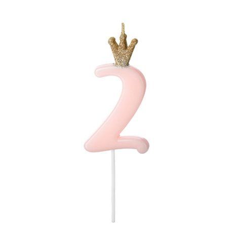Свічка з короною 2 рожева Party Deco 9,5см 5900779171718 фото