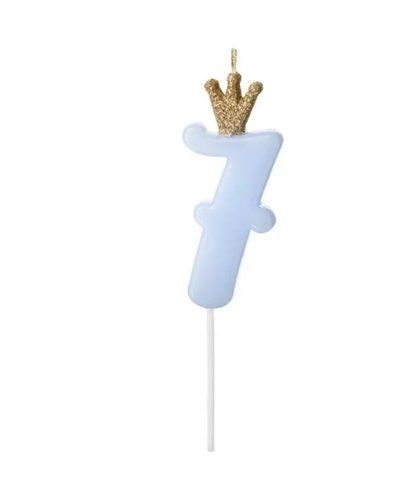Свічка в торт 7 з короною блакитна Party Deco 9.5см 5900779171800 фото