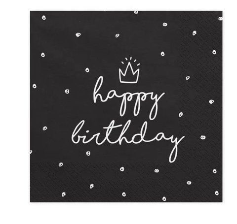 Салфетки ко дню рождения Happy Birthday черные 20шт 5902230750678 фото