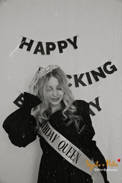 Лента Birthday Queen серебро глитерная для дня рождения 29013906 фото
