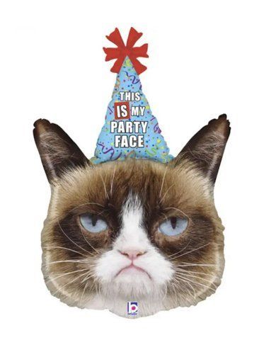 Шарик фольгированный Кот недоволен Party Face с гелием 74см Grabo 8055513352605 фото