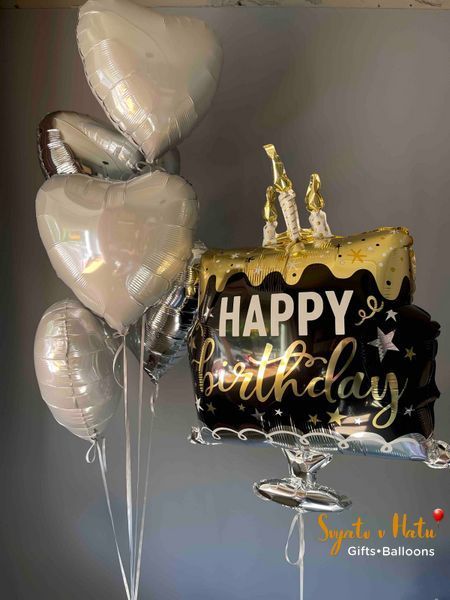 Торт фольгований Happy Birthday з гелієм 73*55см Anagram  026635469524 фото