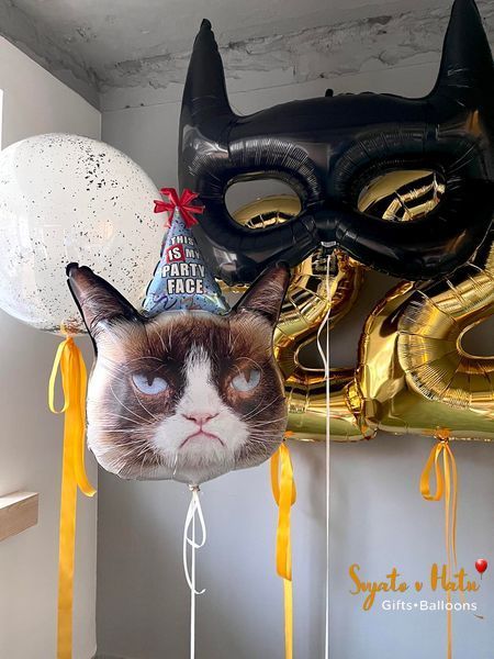Шарик фольгированный Кот недоволен Party Face с гелием 74см Grabo 8055513352605 фото