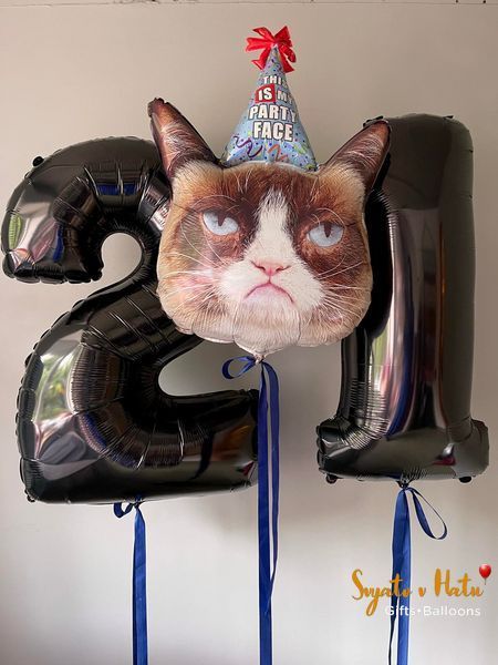 Шарик фольгированный Кот недоволен Party Face с гелием 74см Grabo 8055513352605 фото