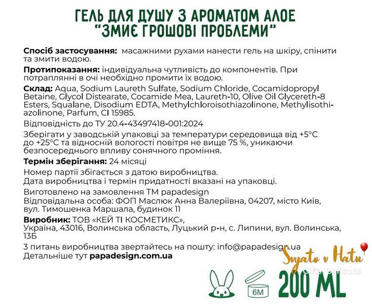 Гель для душа Смоет денежные проблемы 200мл Papadesign 290024815045 фото