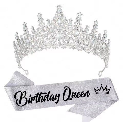 Діадема / Корона масивна зі стрічкою Birthday Queen срібло 3434343434 фото